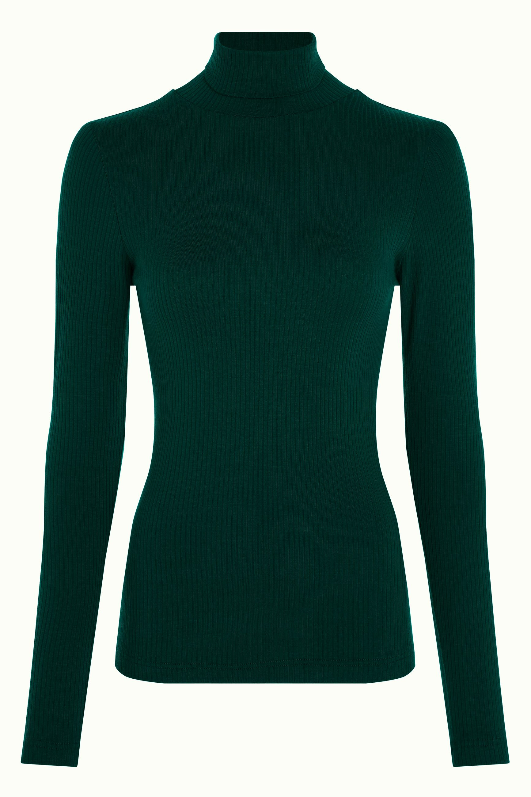 King Louie Rollneck Top Uni Rib, Farbe: Pine Green, Größe S/36