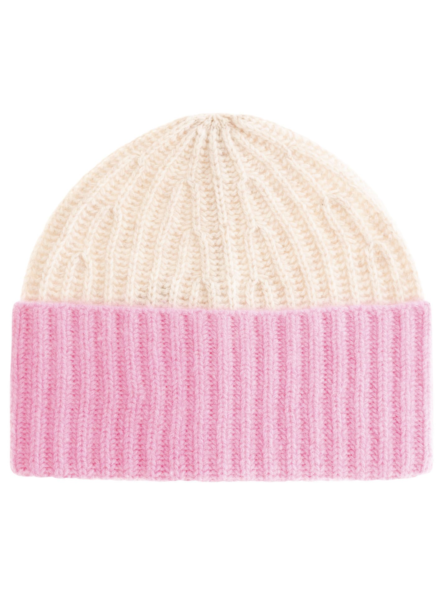 100% Cashmere Grobstrickmütze "Zweifarbig" Farbe: Bubblegum 