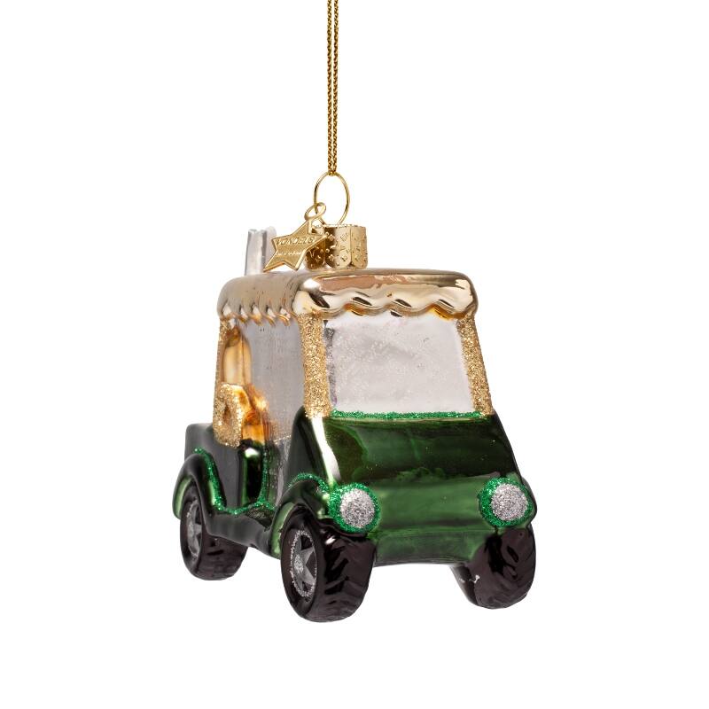Weihnachtskugel Golf Car, dunkelgrün, Glas,  H. ca. 9 cm, Golf Auto von Vondels