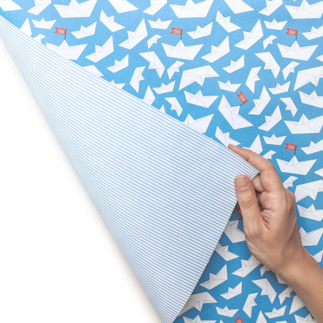 Geschenkpapier Faltboote blau, zweiseitiges Recyclingpapier ca. 67 x 48 cm , beidseitig bedruckt