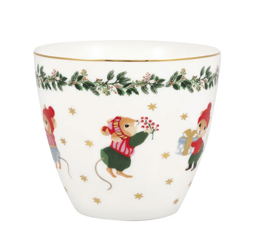 Greengate Latte cup Joanni white, Weihnachtsmäuse