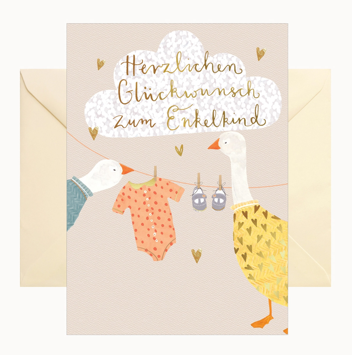  Doppelkarte mit Umschlag "Herzlichen Glückwunsch zum Enkelkind ", Geburt, Oma, Opa