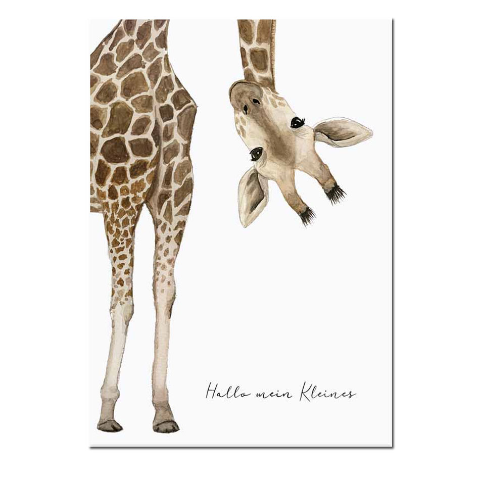 Eulenschnitt Postkarte  Hallo mein Kleines, Giraffe, Geburt