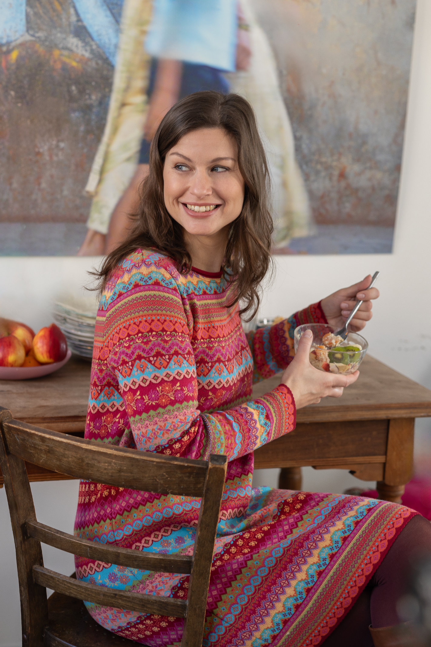 DUNQUE Jacquard-Kleid" BEA" GOTS , Farbe beere-bunt, 100 % Bio-Baumwolle, Made in Germany