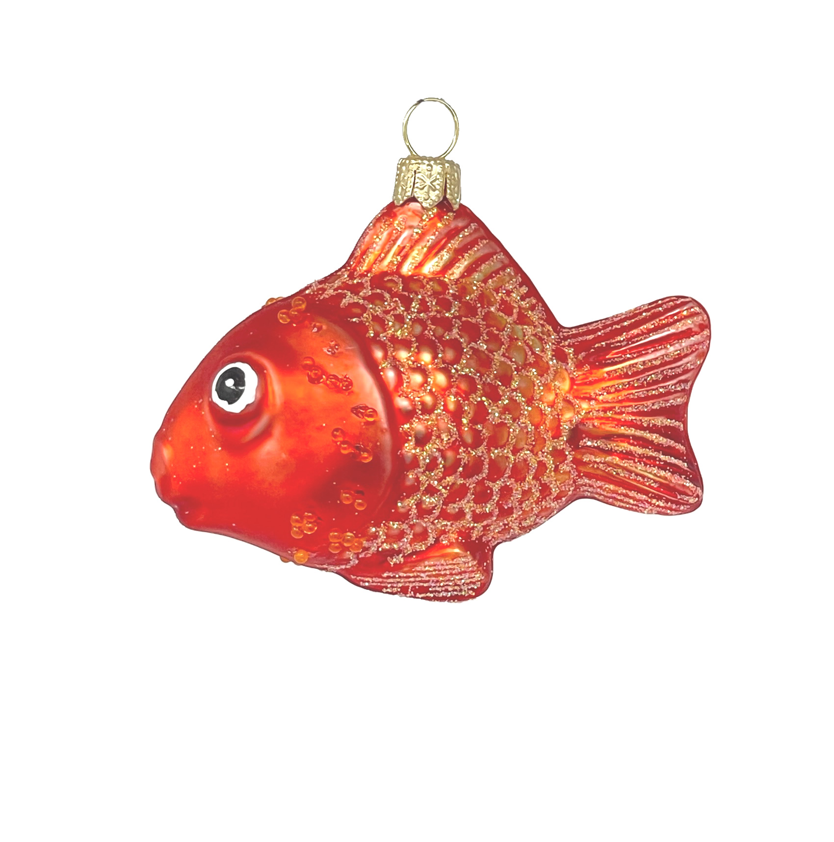 Weihnachtskugel Fisch orange,  Glas , ca. 8,5 x 5,5 cm