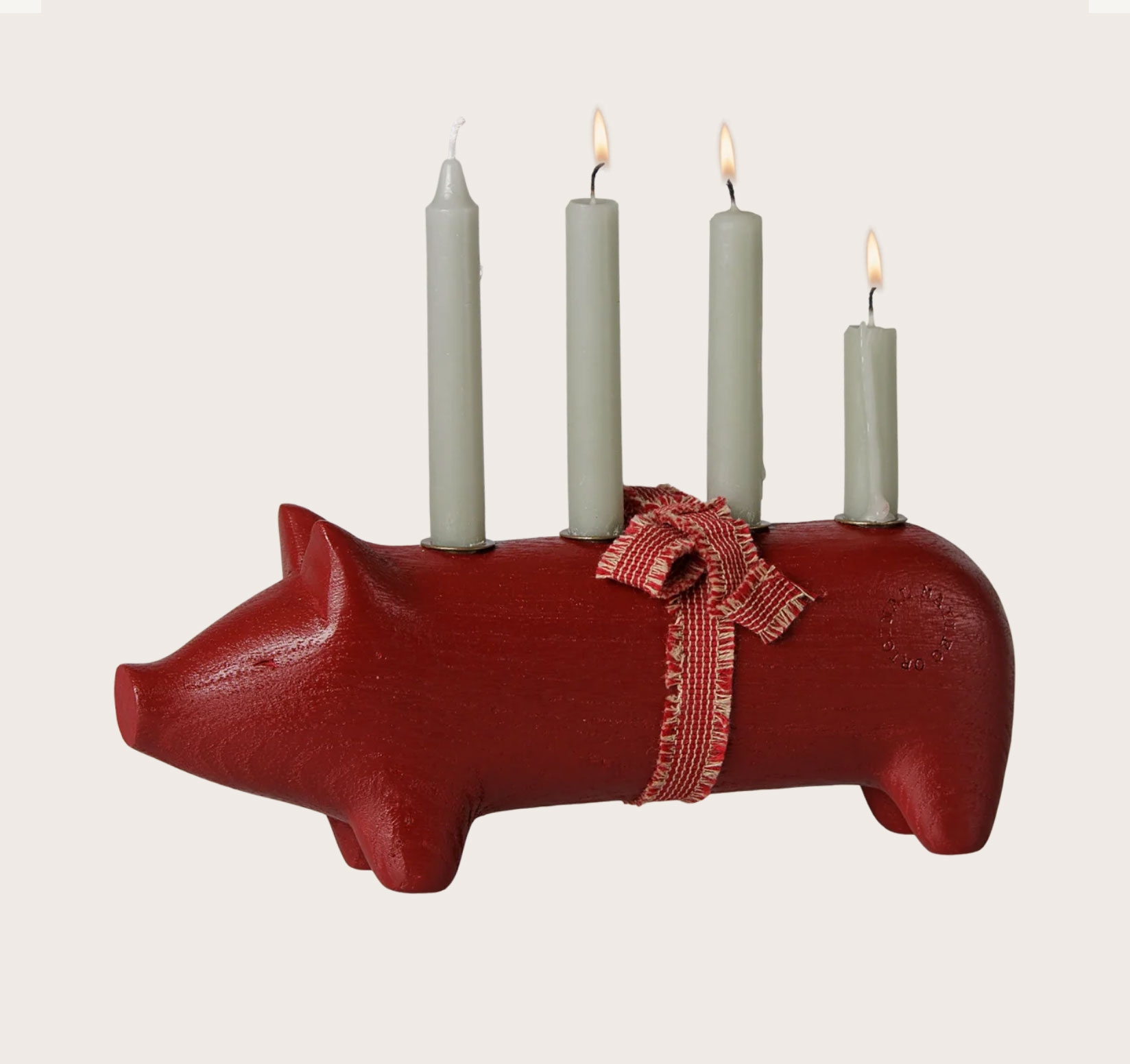 Maileg Holzkerzenhalter, Schwein, Advent medium – Rot, ca. 23 cm, für Baumkerzen