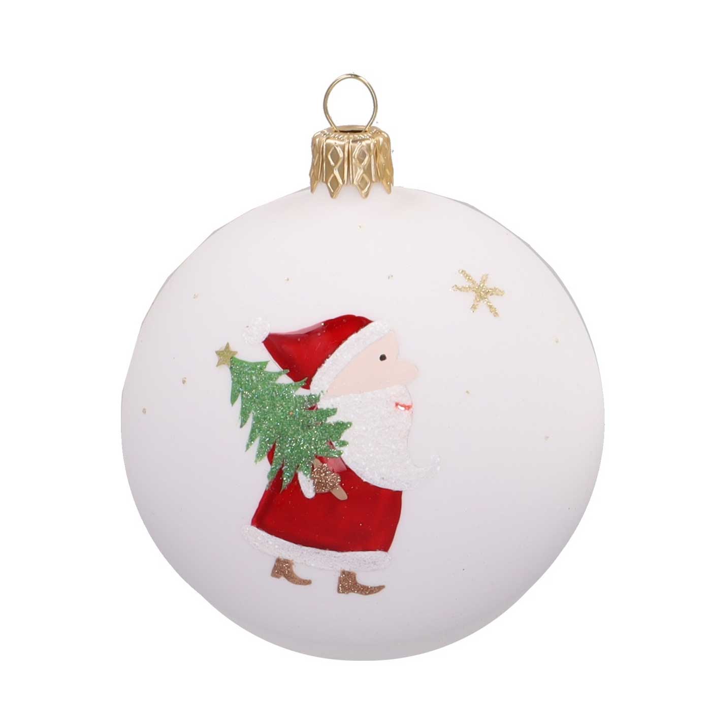 Weihnachtskugel "Weihnachtsmann" weiß matt, D. ca. 8 cm, handbemalt 