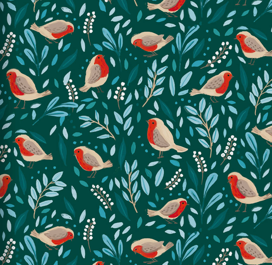 Geschenkpapier Weihnachten "Folky Robin DUO" ca. 50 x 70 cm, beidseitig bedruckt