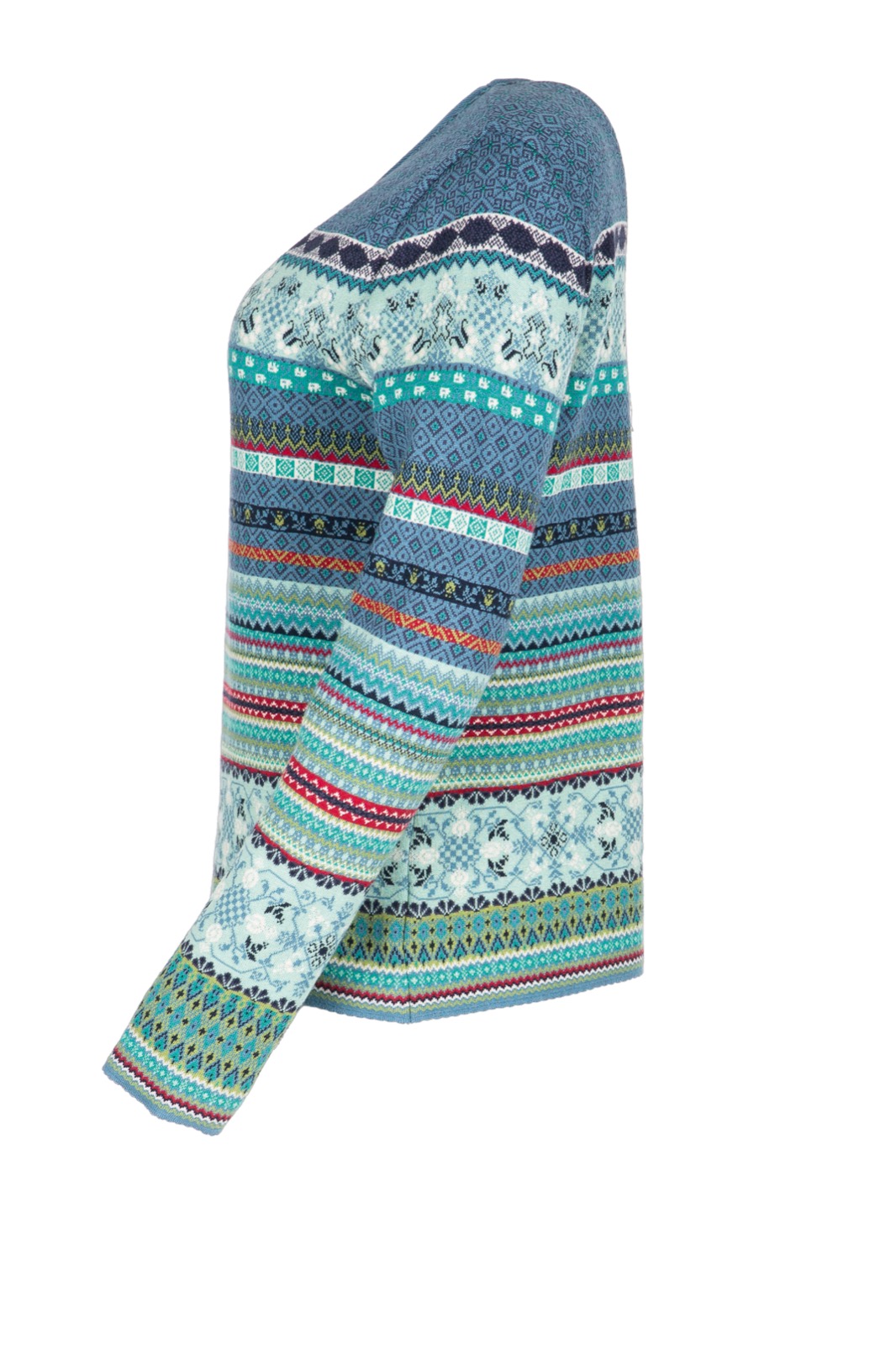 DUNQUE Jacquard-Pullover "RENA" GOTS , Farbe blau-bunt, 100 % Bio-Baumwolle, Made in Germany