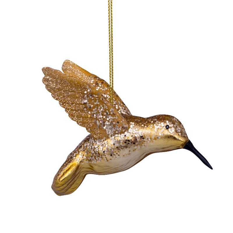 Weihnachtskugel Kolibri gold mit Glitzer, ca. 8 cm, Glas , Terra Flora