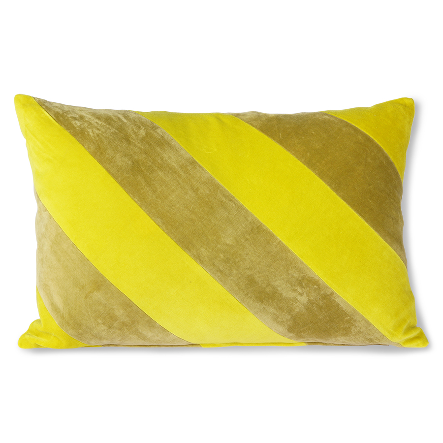 % HKliving Kissen Velvet gestreift gelb/grün 40x60 cm, Samtoptik 