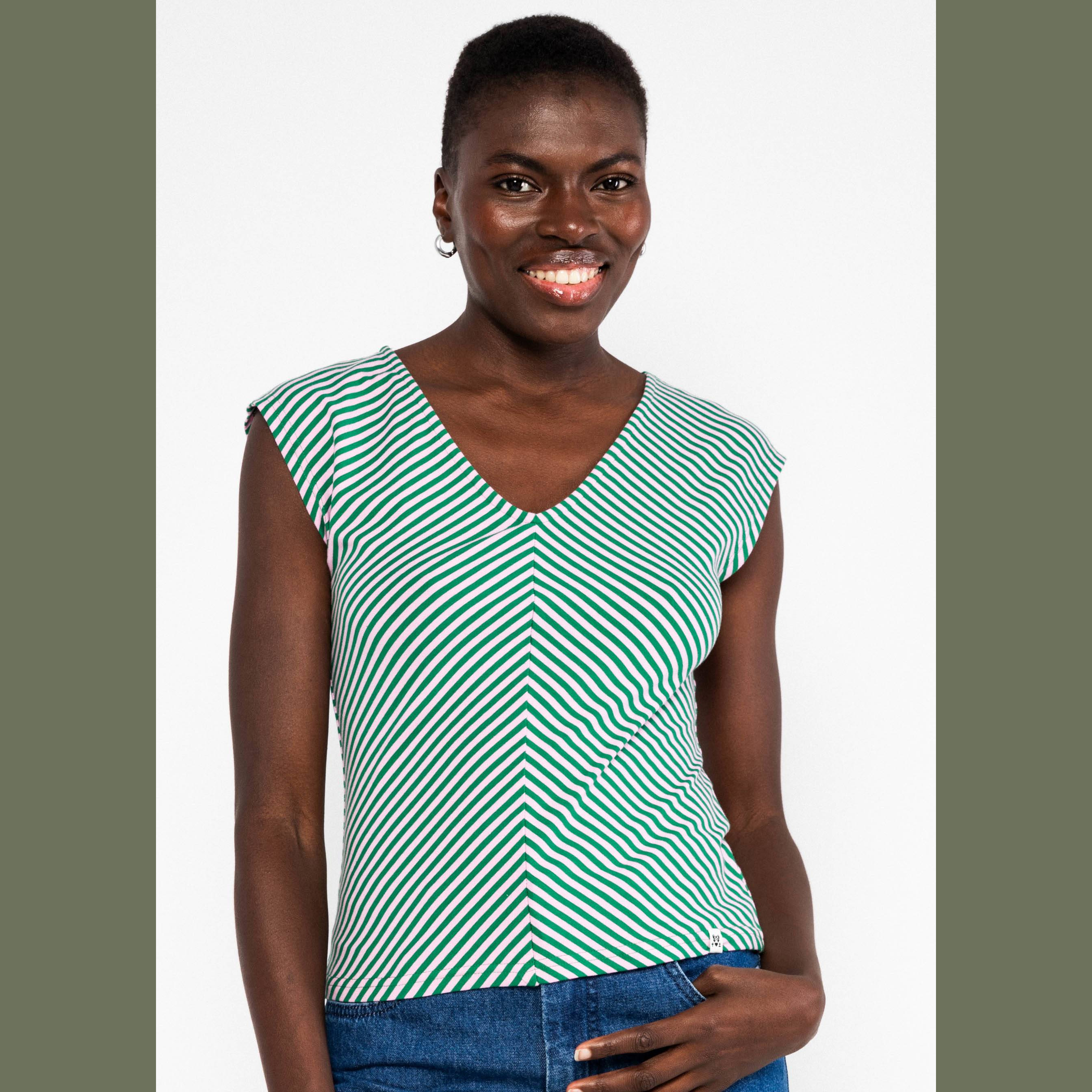 Blutsgeschwister Top Vintage V-Neck- green viva el sol! stripe