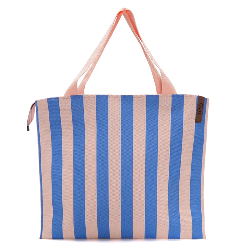 LOT83 Shopper Lara 74, Streifen Himmelblau-Beige, ca. 46x12x38 cm