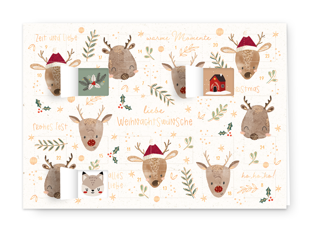 Adventskalender Karte A5 weihnachtshirsche