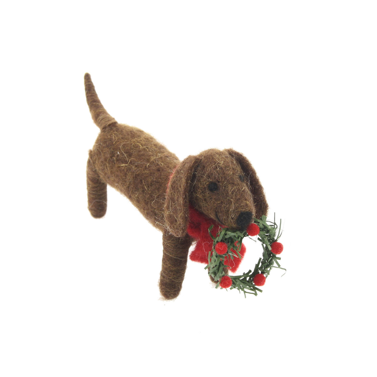 Filz Hund mit Schal und Weihnachtskranz, ca. 17 x 4 x 8 cm, Dackel