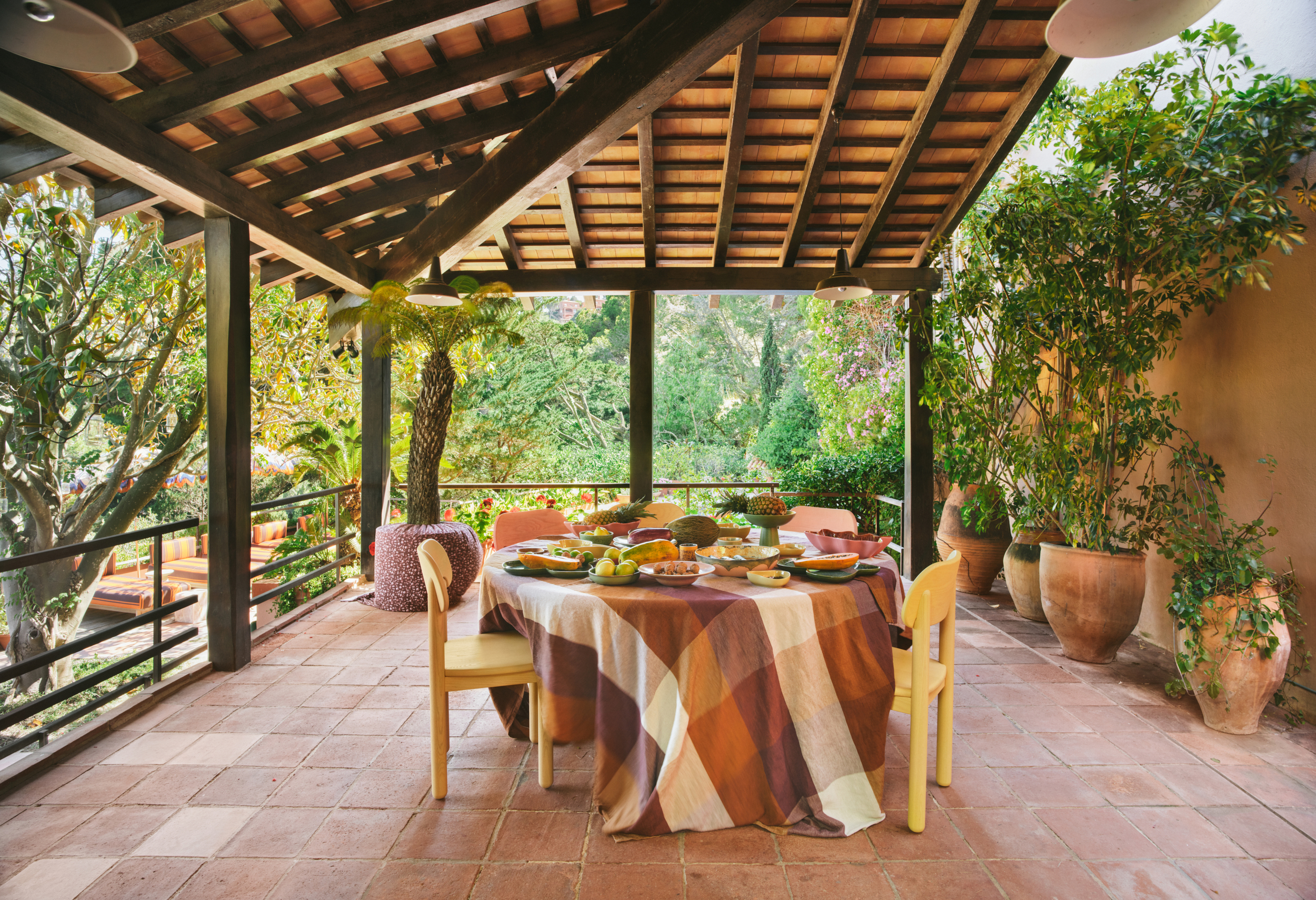 HKliving Vida Check Tischdecke amber/burgundy, 140x220cm