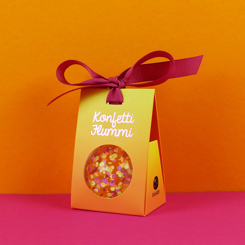 Flummiball mit Konfetti, lila/gelb/apricot 49mm