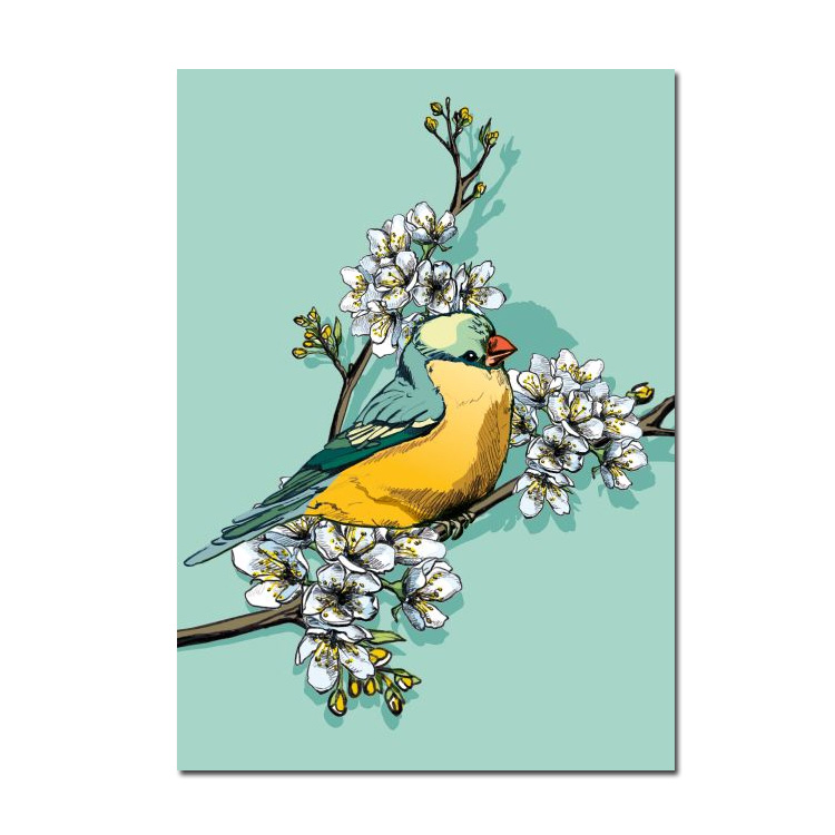 Postkarte - Nilli , Vogel auf Zweig, Frühling  von illi 