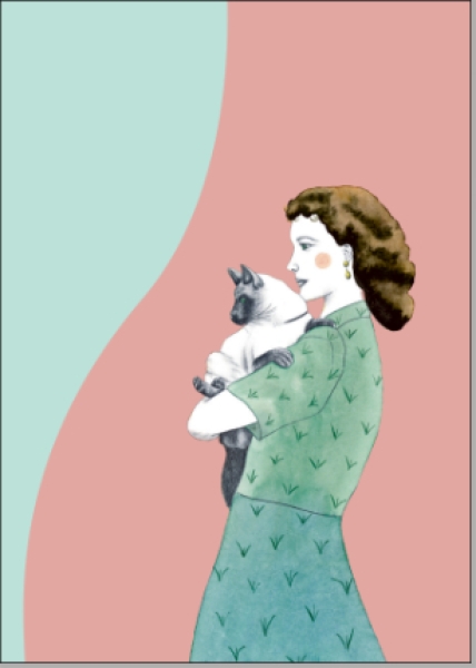 Postkarte Frau mit Katze von ask a duck    