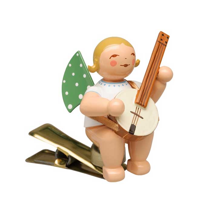 Wendt & Kühn Engel mit Banjo, auf Klemme , blonde Haare  