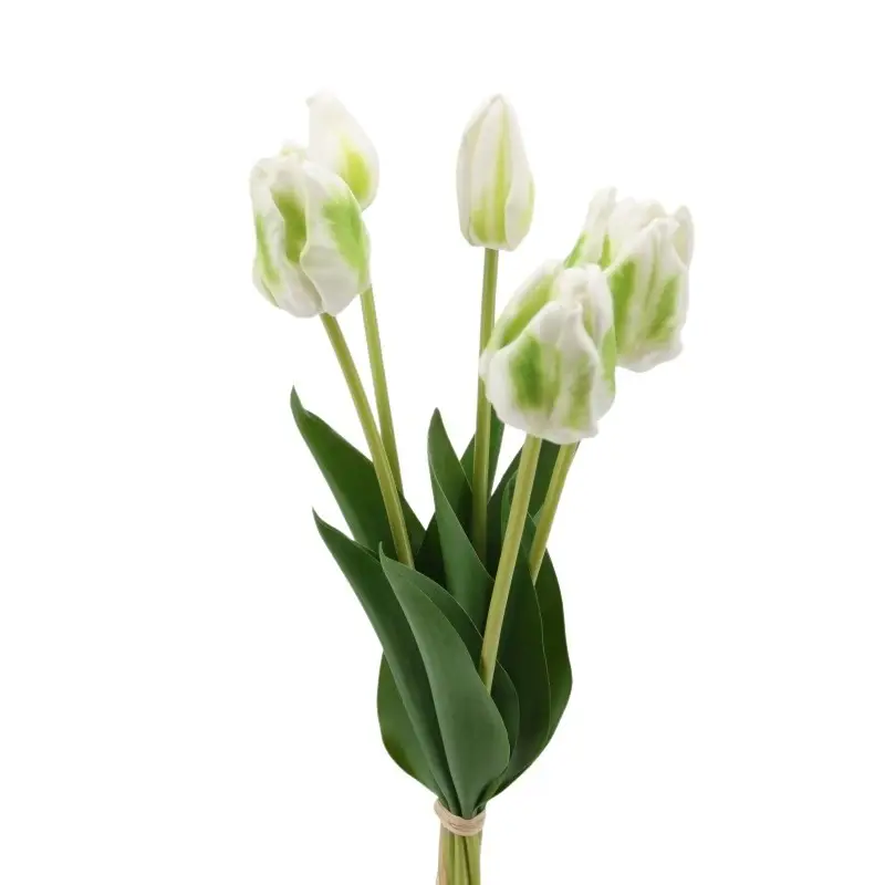 Papageientulpen im 5er Bund, weiss-grün, ca. 48 cm, Tulpe, Kunstblumen