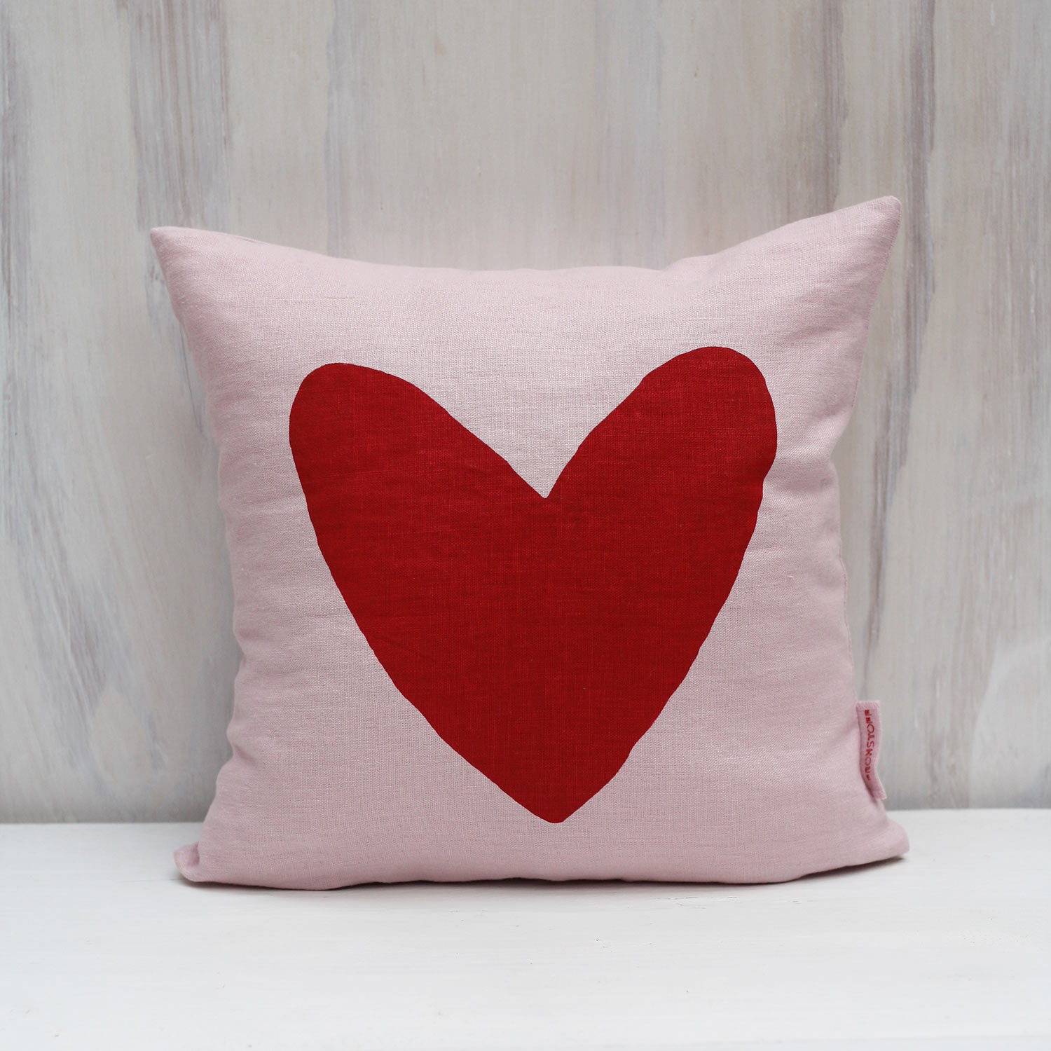 Frohstoff Kissenhülle Herz Rot, Leinen rosa, ca. 40 x 40 cm   