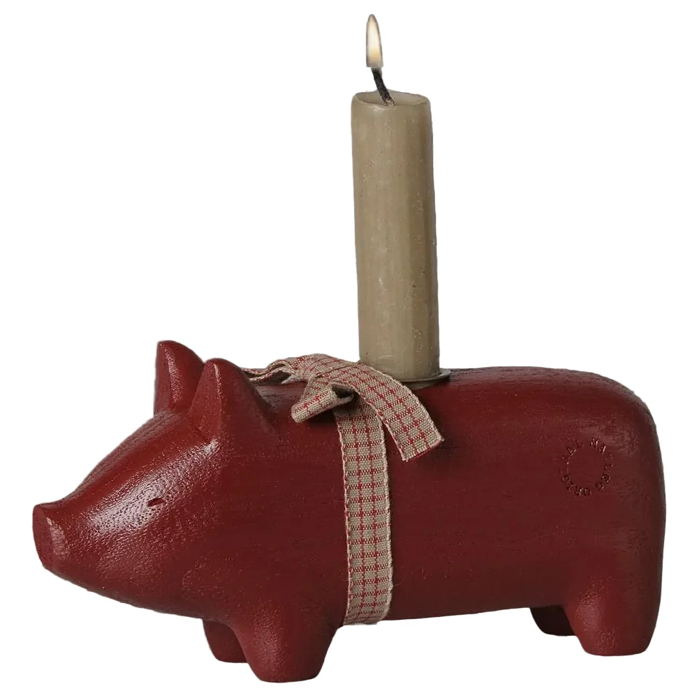 Maileg Holzkerzenhalter, Schwein, Mittel – Rot, Länge ca. 18 cm