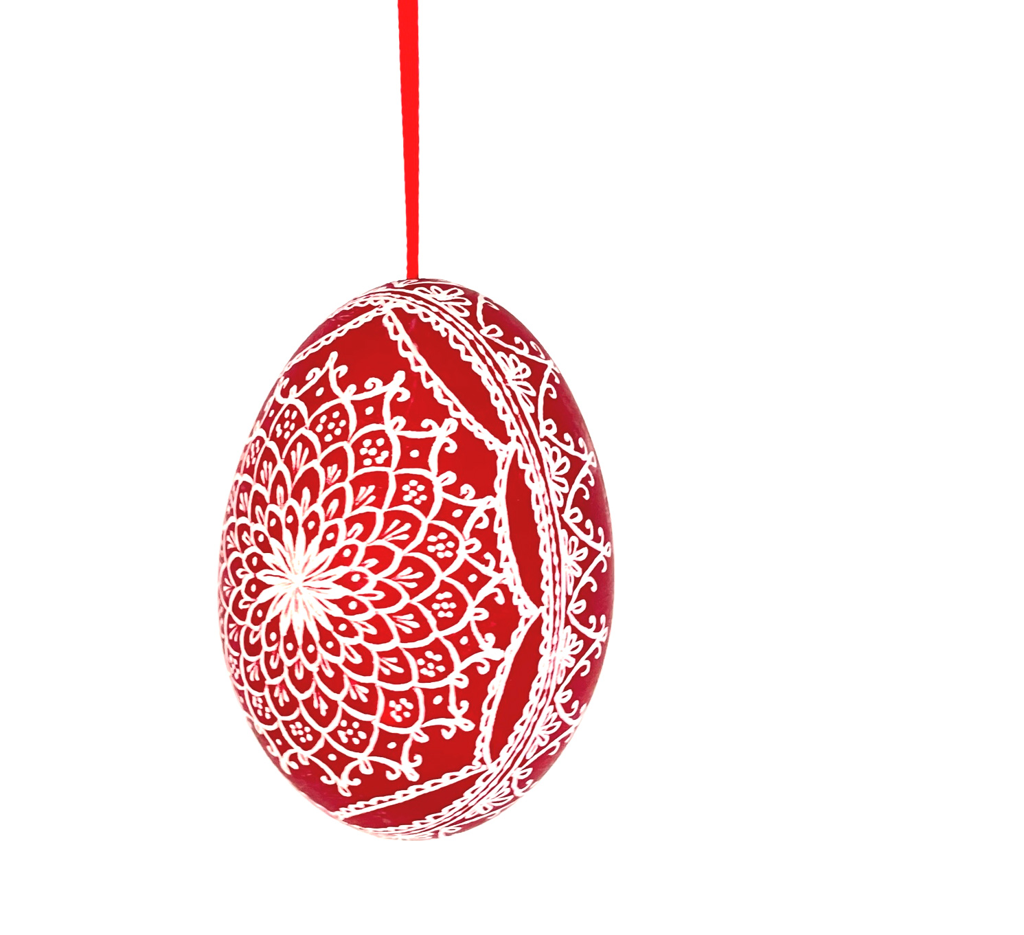 Osterei rot, Gänseei, Muster gekratzt, Handwerkskunst aus der Slowakei, jedes Ei ist ein Unikat  