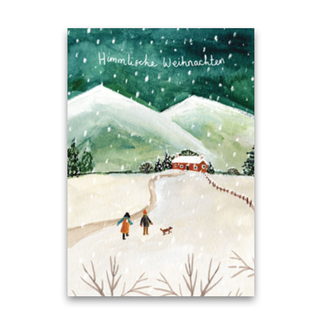 Doppelkarte Weihnachten "Himmlische Weihnachten" Winterlandschaft von Louise Mulgrew