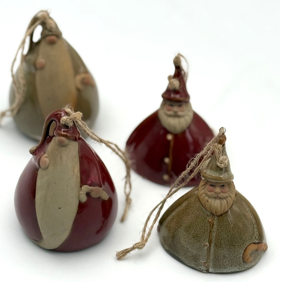 Weihnachtsglocke Weihnachtsmann, Keramik, ca. 6,5 cm, ORNAMENT GNOME LITTLE BELL BROWN