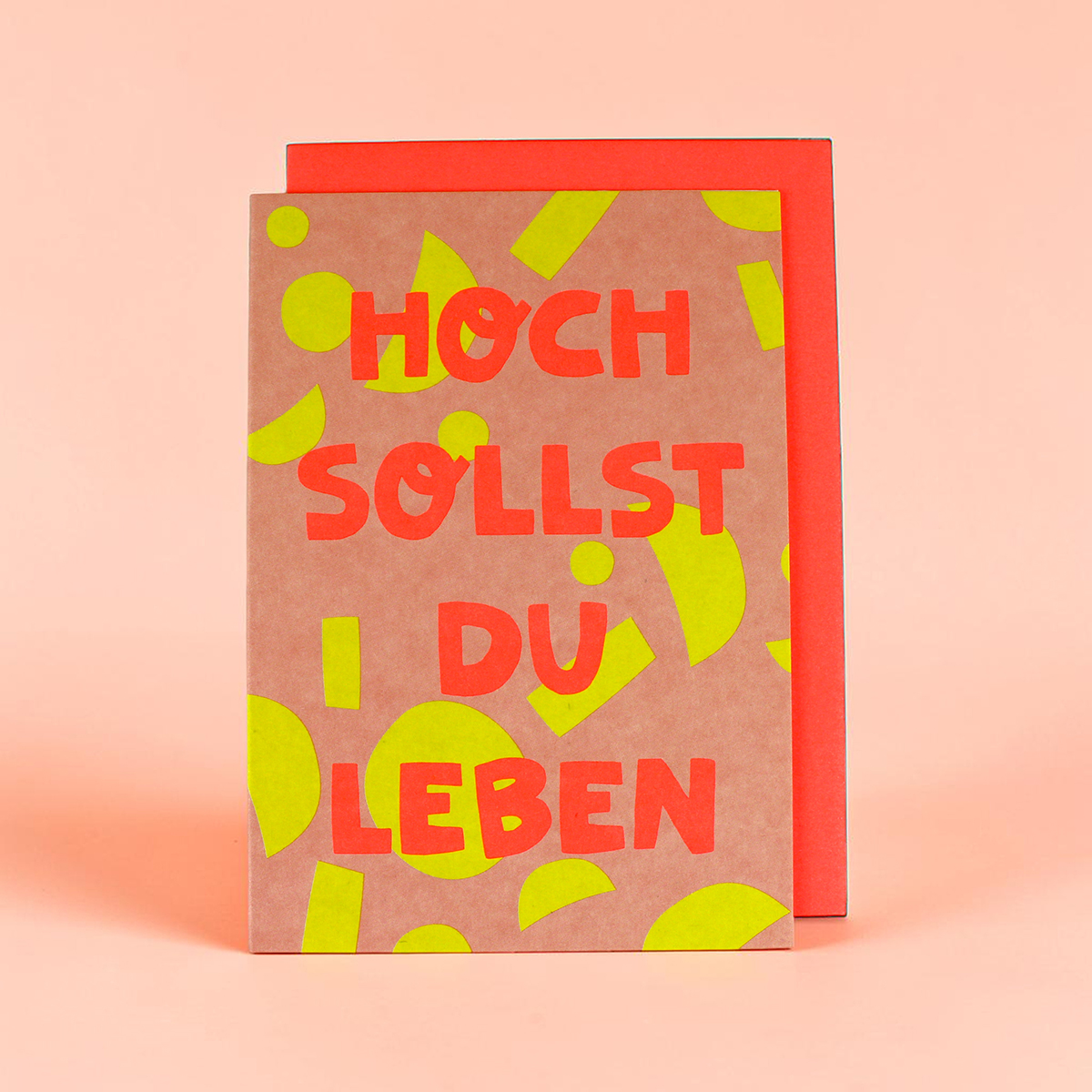 Klappkarte Hoch sollst Du leben in Neon-Orange, Geomuster, rose/gelb , Format B6