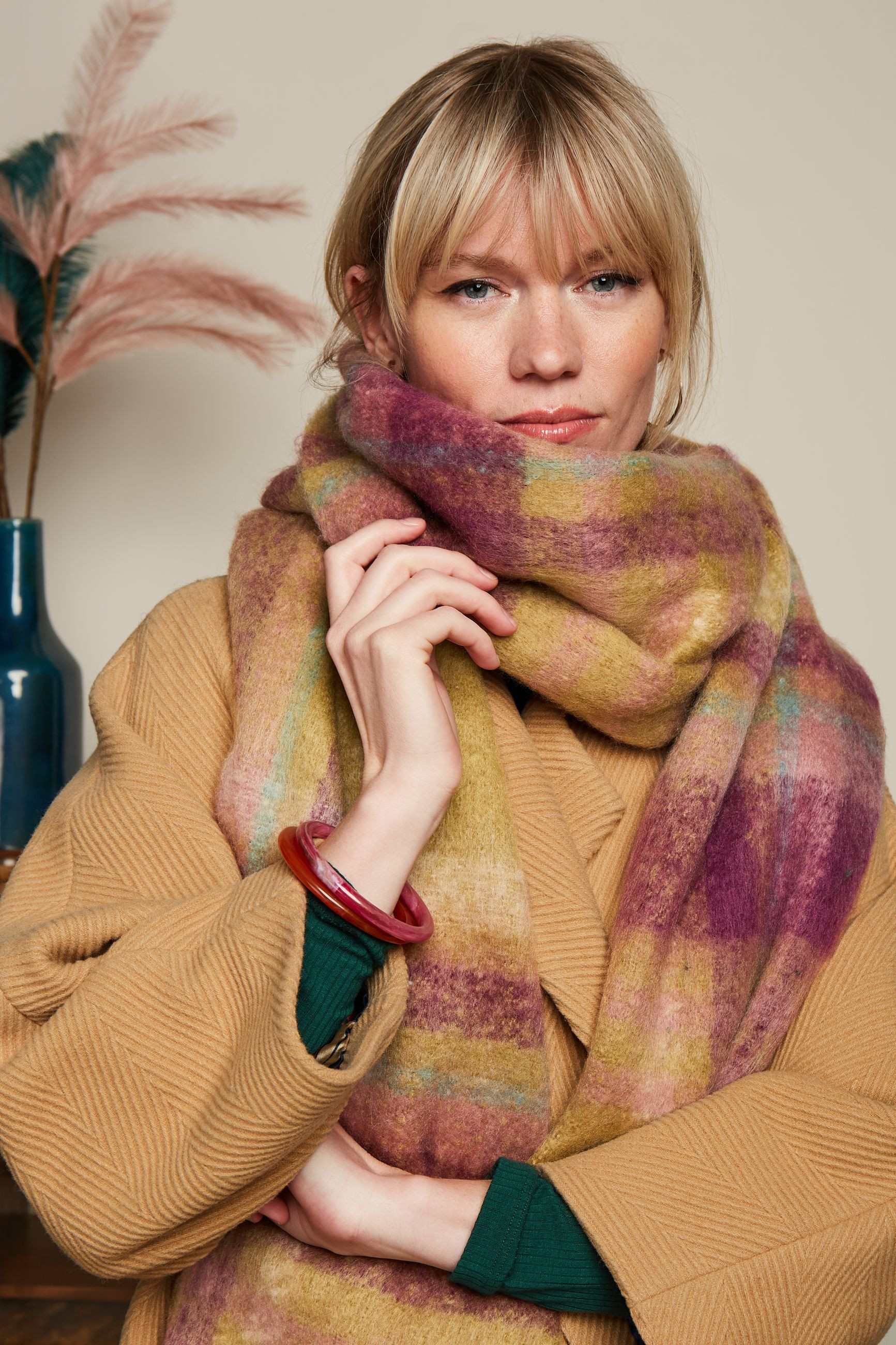 King Louie Schal Check, Scarf Check, Farbe: Chartreuse Yellow