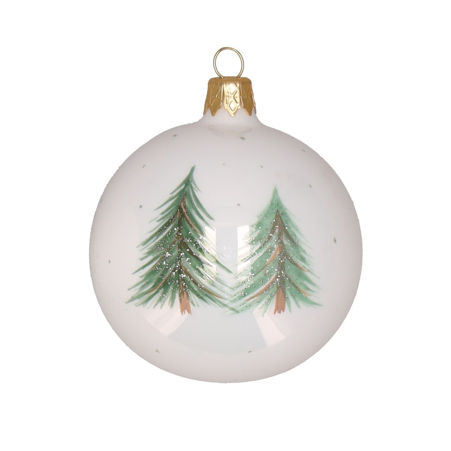 Weihnachtskugel "Tannenbaum" weiß glanz, D. ca. 8 cm, handbemalt   