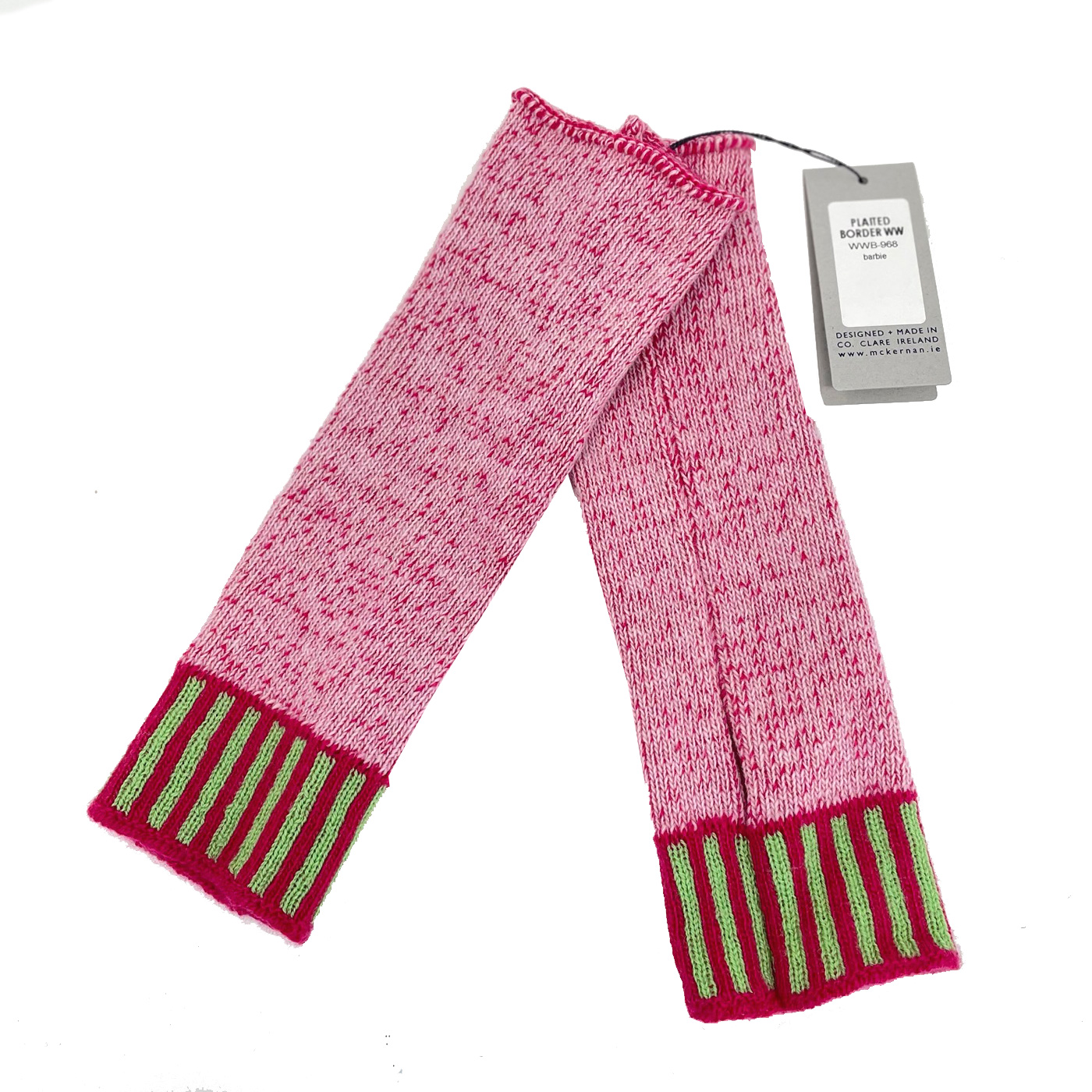 McKernan Handstulpen"PLAITED BORDER "BARBIE, ca. 26 x 8 cm, 100% Wolle, Pulswärmer 