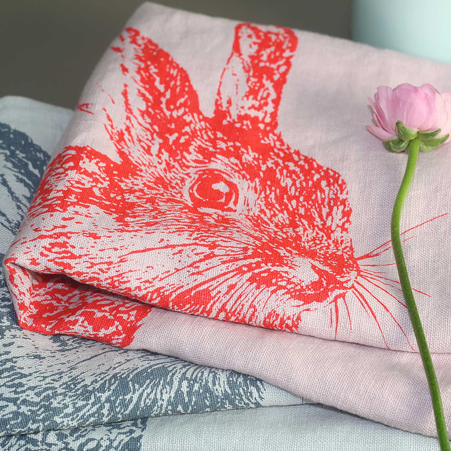 Frohstoff Geschirrtuch Leinen rosa - Wildkaninchen, koralle 