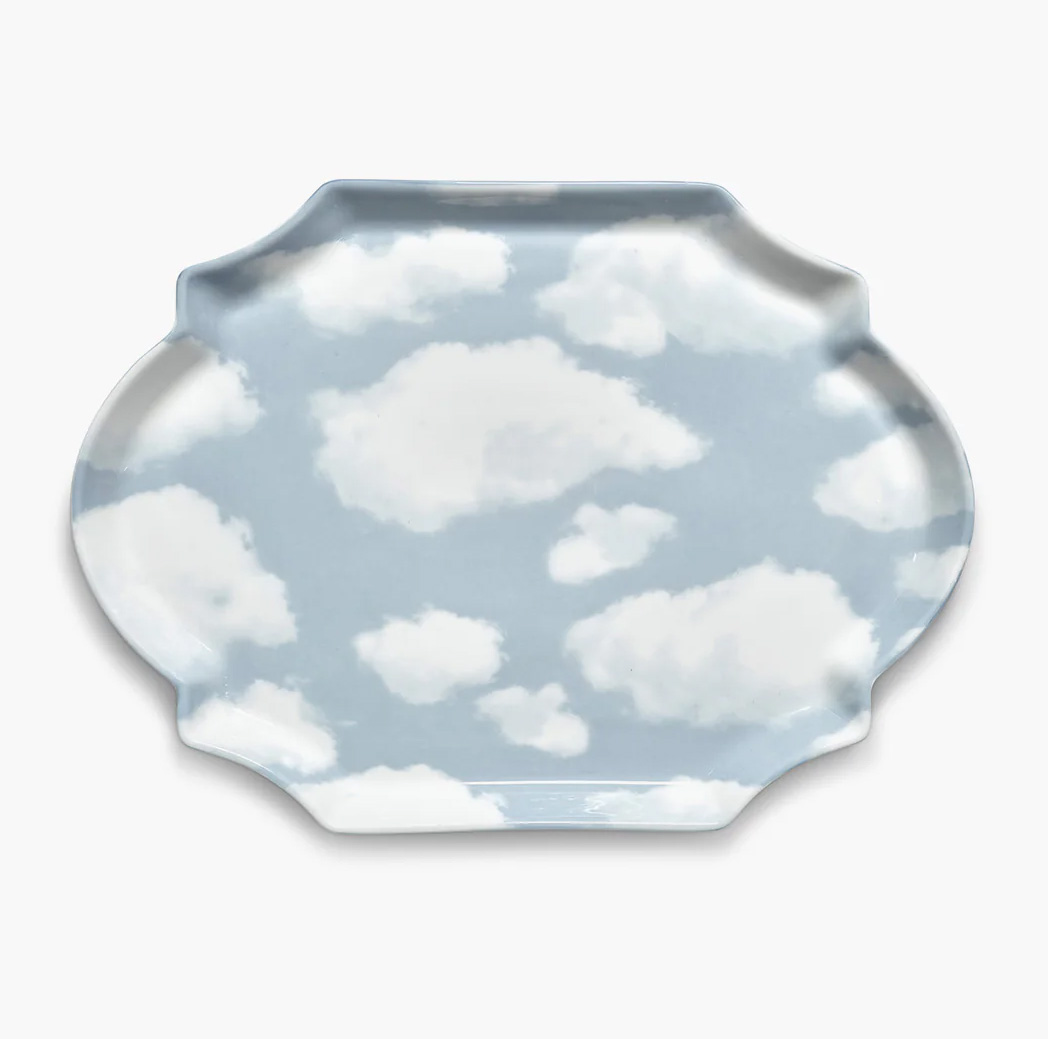 Rêves de Rêves Ovale Servierplatte hellblau , Wolkengeschirr Platte oval, ca. 26,5 x 36,6 cm