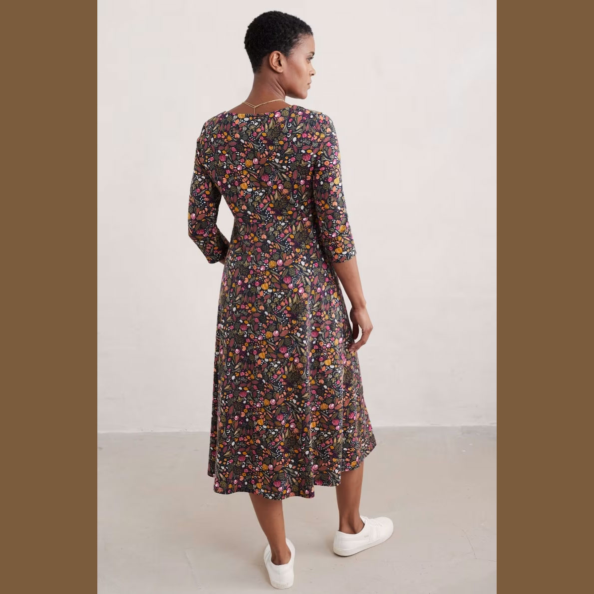 % SEASALT CORNWALL Kleid Secret Cove 3/4 Sleeve Midi Dress, Farbe: Garden Harvest Maritime %