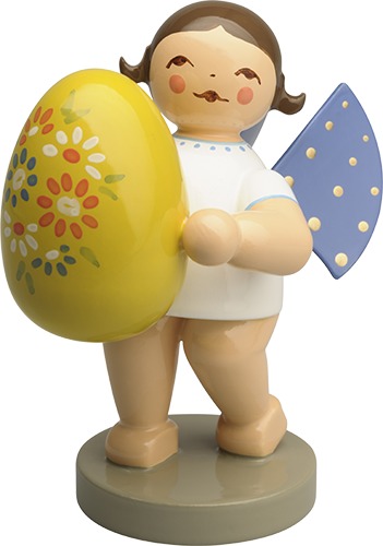 Wendt & Kühn Engel mit gelbem Osterei, stehend, mit floraler Bemalung, neu 2025, Ostern