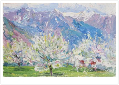 Gabriele Münter Postkarte  "Baumblüte in Lana, 1908"   Kunst