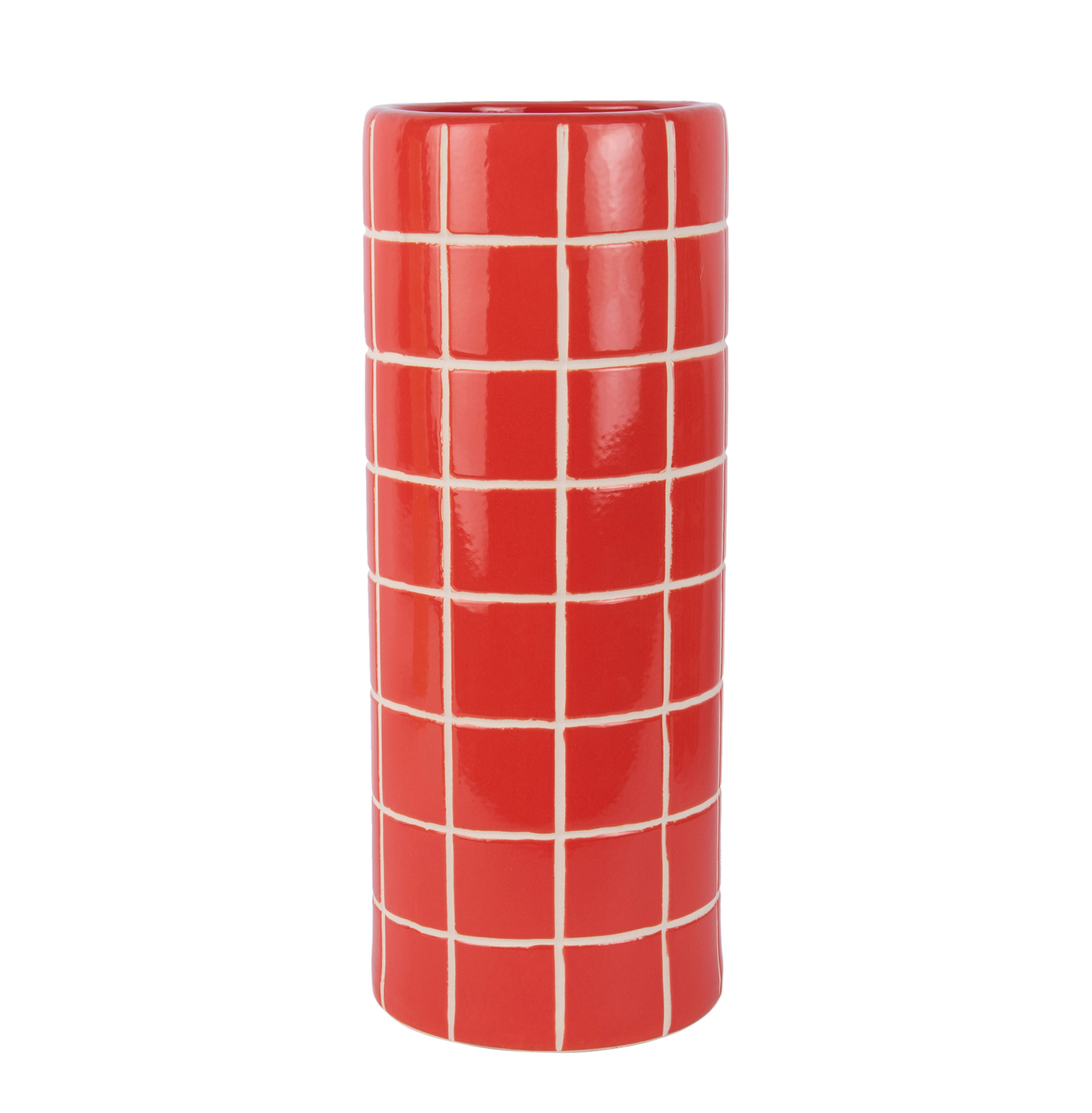 Vase Retro Fliesen Rot, Vase Retro Tiles Round Large Höhe 40 cm, D. 15 cm 