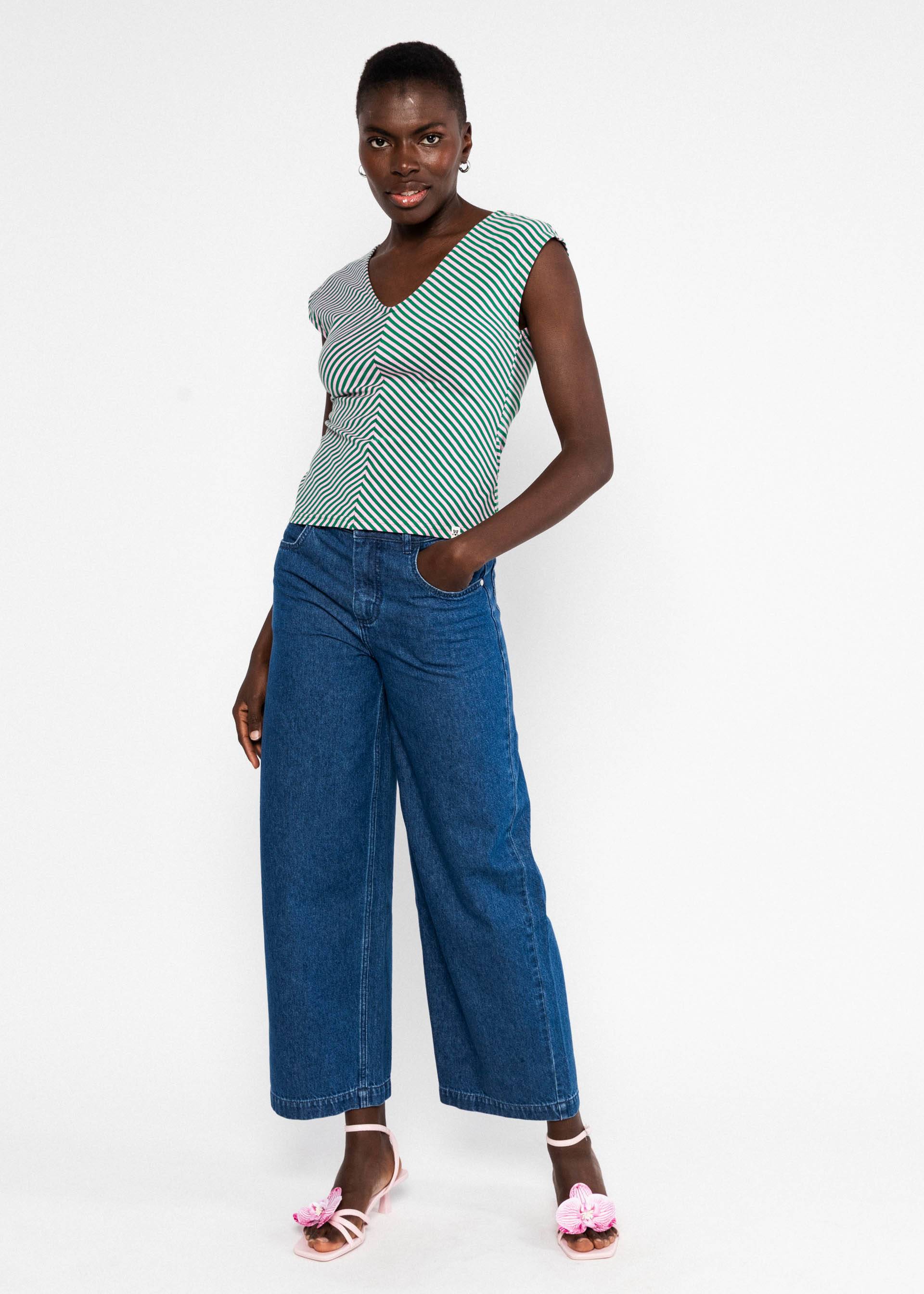 Blutsgeschwister Top Vintage V-Neck- green viva el sol! stripe