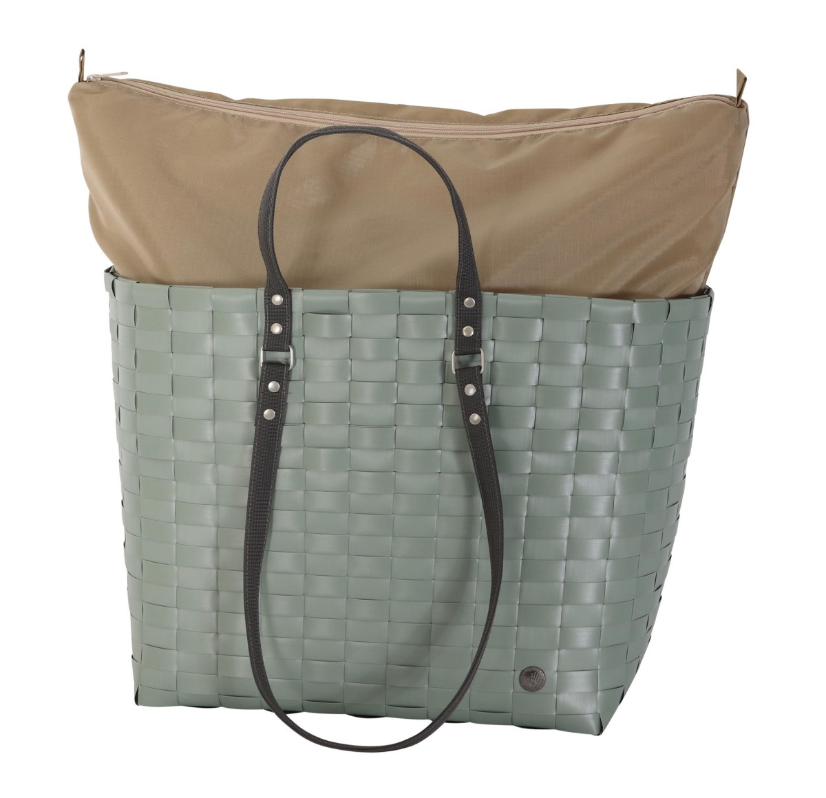 Handed By GO! Shopper, Sport - Freizeittasche Größe L mit Reißverschluss und Bändchengriffen, Farbe:  sage green