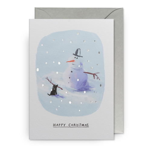 John Bond Doppelkarte "Happy Christmas" Hund & Schneemann, Weihnachtskarte