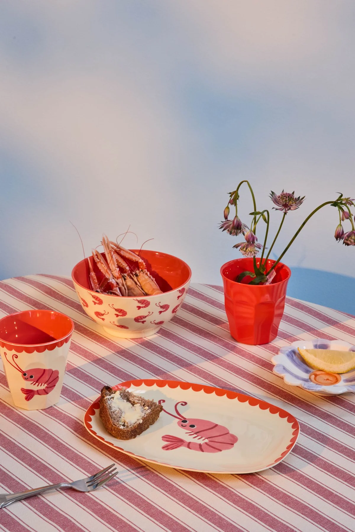 Rice Melamin Becher - Crème - New Shrimp Print, 250 ml 