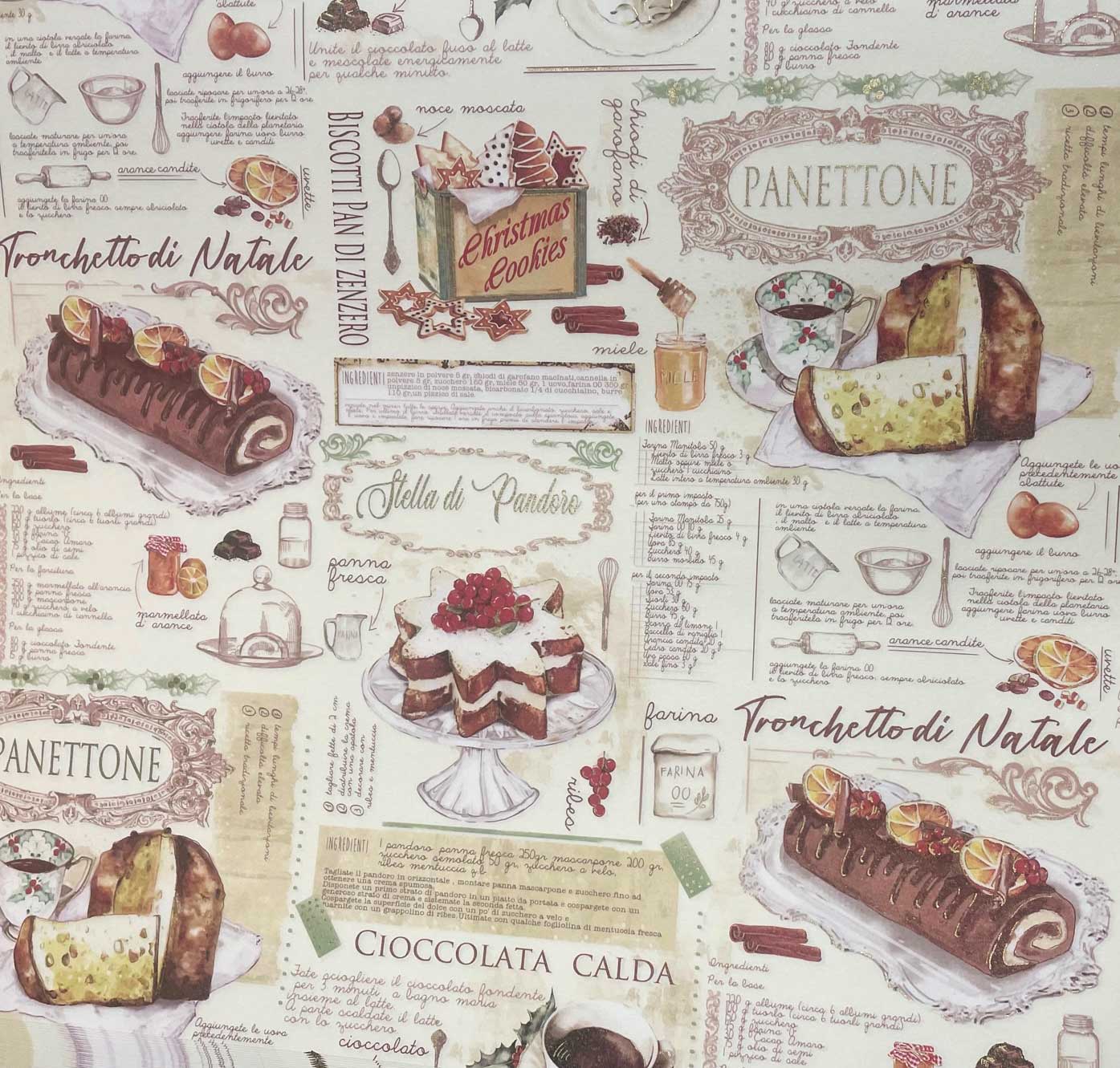 Geschenkpapier SWEET CHRISTMAS, ca. 50 x 70 cm, Goldeffekte, Carta Varese aus Italien  Panetone