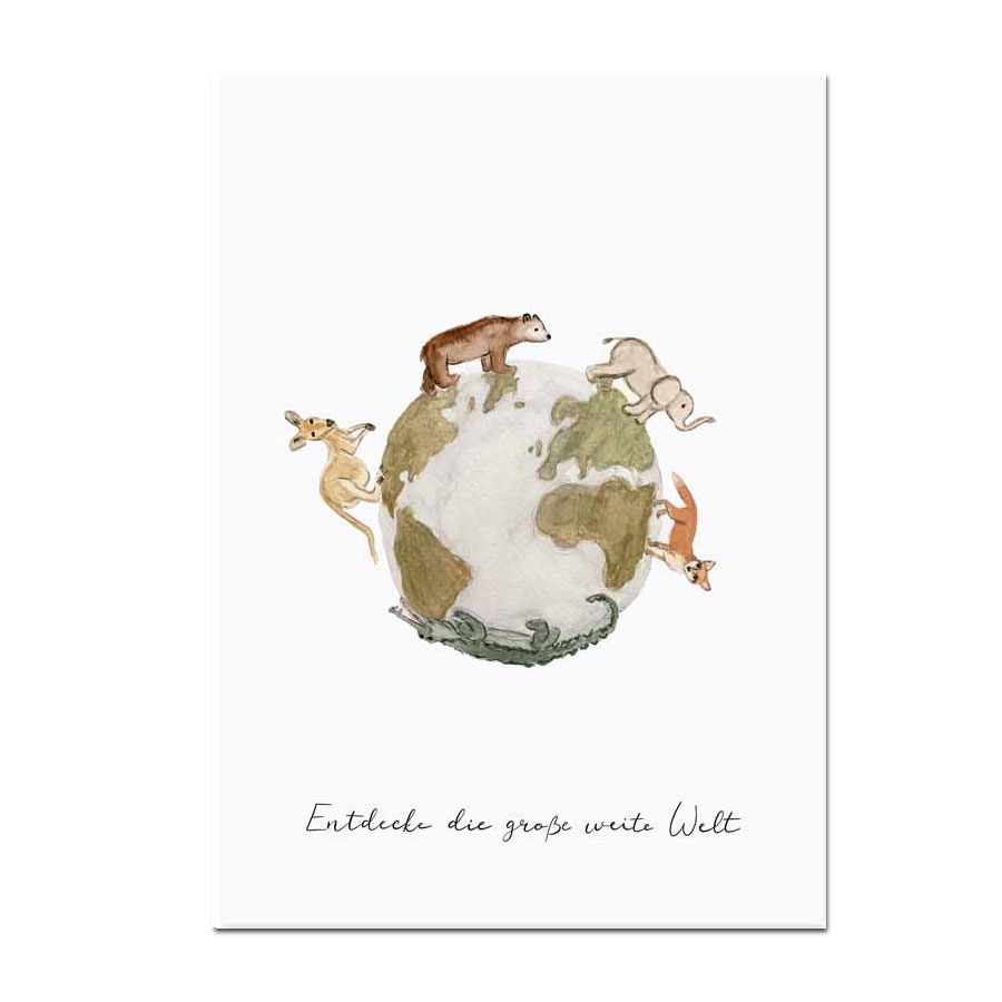 Eulenschnitt Postkarte " Entdecke die Welt", Geburt, Weltentdecker