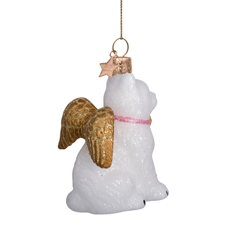 Weihnachtskugel weiße Katze mit Goldflügeln, Glas,ca. 8 cm,  von Vondels