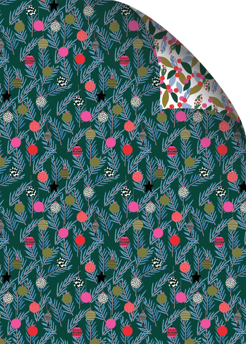 Geschenkpapier Weihnachten Weihnachtskugeln"Baubles & Berries DUO" ca. 50 x 70 cm, beidseitig bedruckt