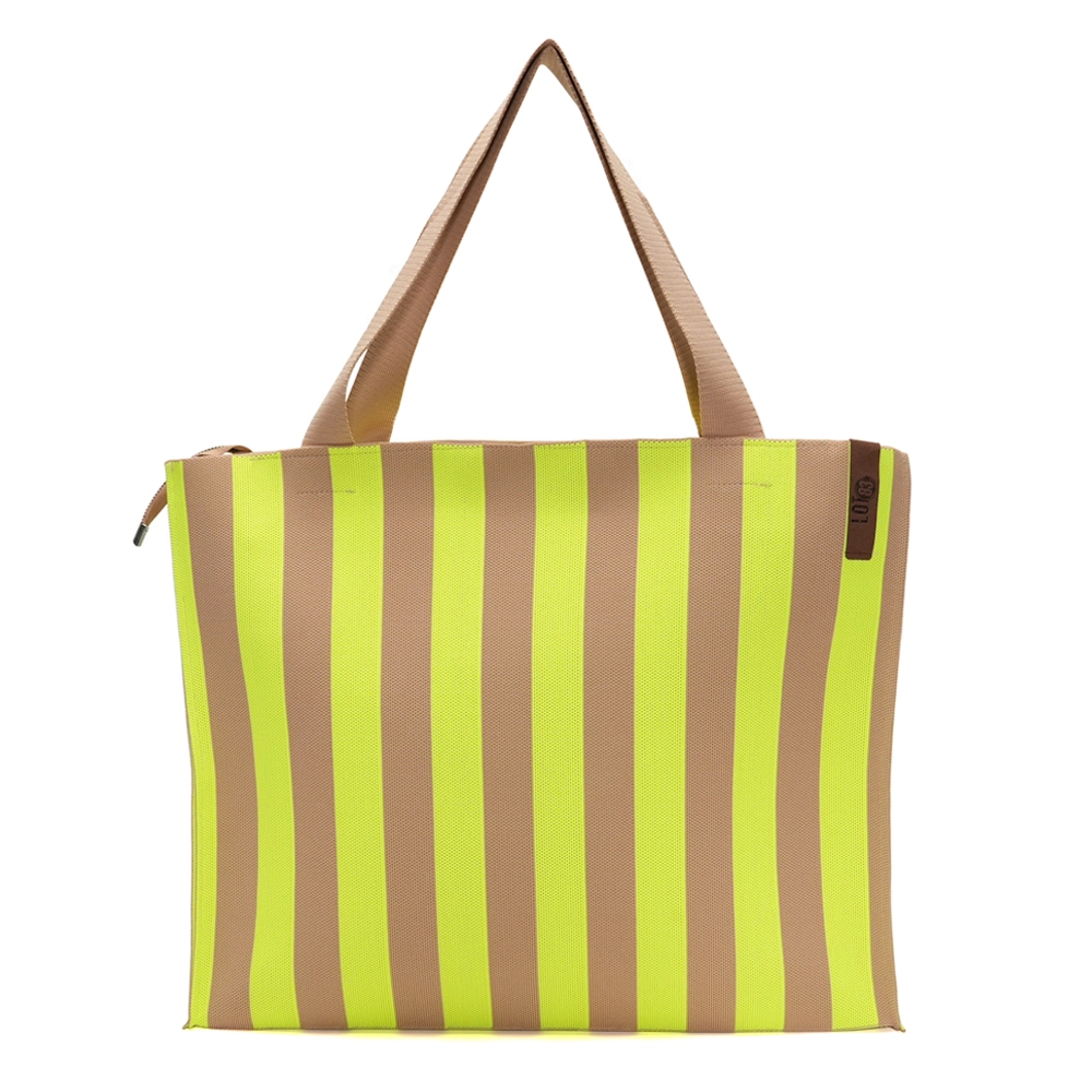 LOT83 Shopper Lara 59, Streifen Zitrone-Beige, ca. 46x12x38 cm