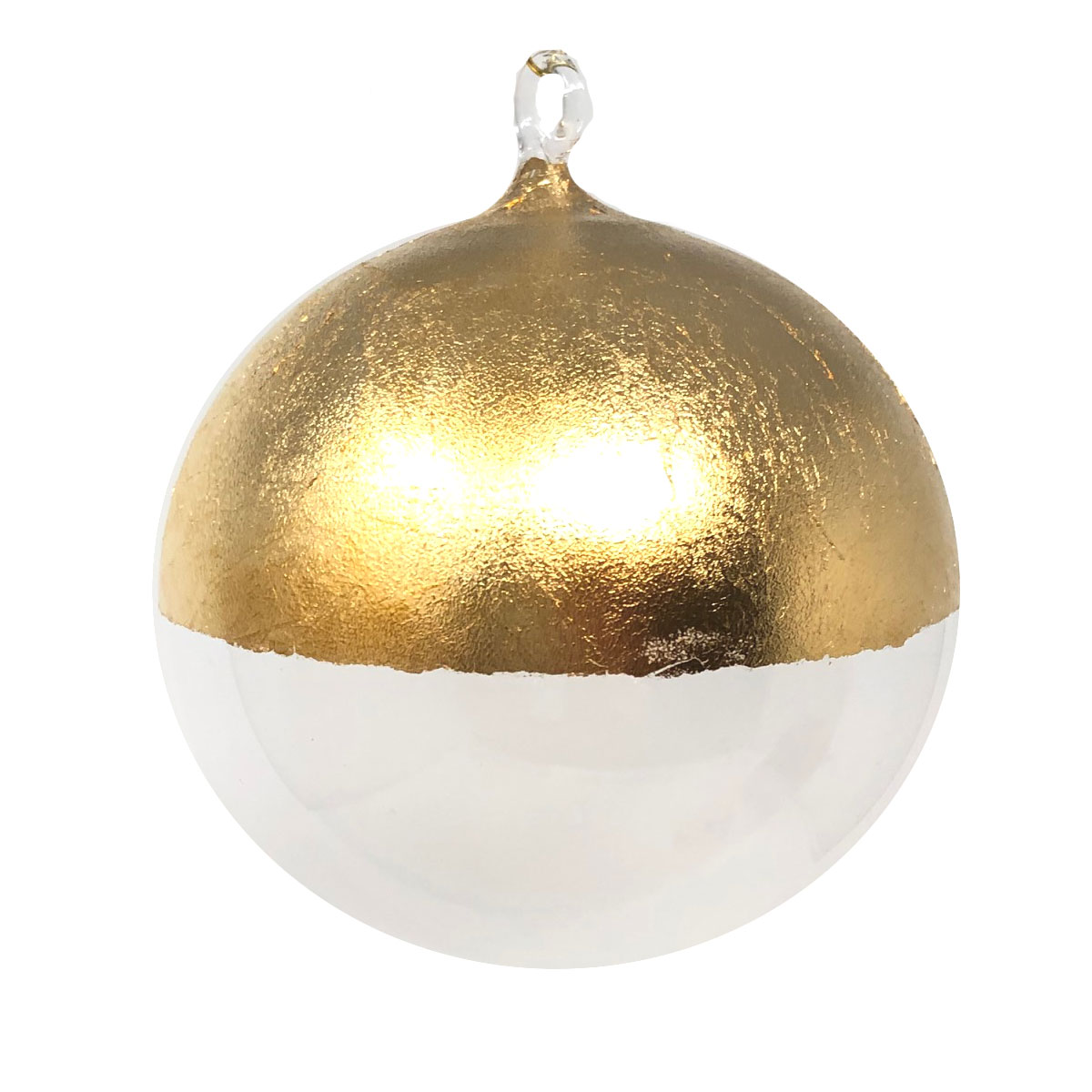 Weihnachtskugel Gold-klar, D. ca. 8 cm , quer  halbiert mit Glasöse 